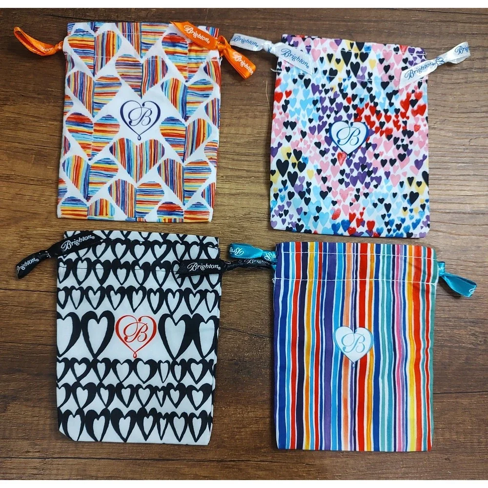 Lot of 4 Brighton Cloth Jewelry Drawstring Pouch Travel Gift Bags 4